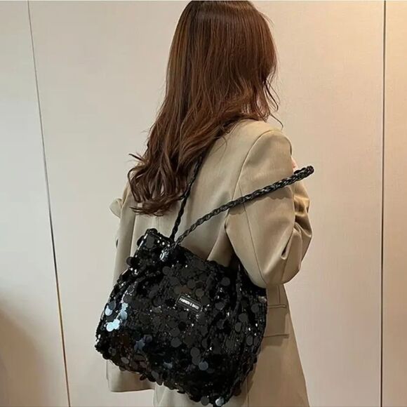 Black Sequins Shoulder Tote Bag - Picture 2 of 4